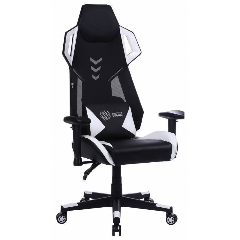 Кресло игровое Cactus CS-CHR-090BLW черный/белый эко.кожа/сетка крестов. нейлон главное фото